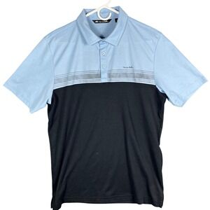 TravisMathew Polo Shirt Mens Large L Blue Black Colorblock Pima Cotton Blend